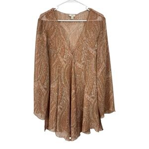 Vintage J Jill Size Large Paisley Semi Sheer Chiffon Fly Away Boho Tunic Top